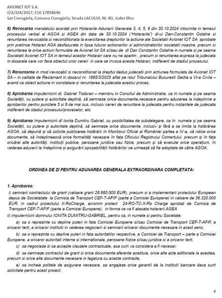 Convocator Completat Pentru Adunarile Generale Axionet IOT SA 14-15.05.2025