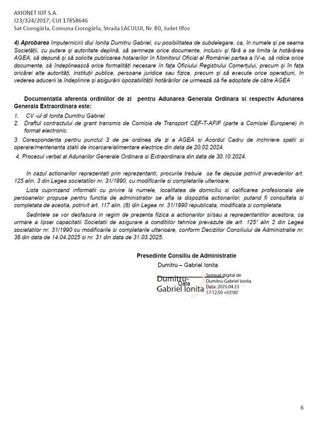 Convocator Completat Pentru Adunarile Generale Axionet IOT SA 14-15.05.2025